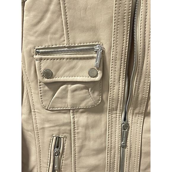 Michael Kors buttery leather zip front cream moto jacket Cafe Racer M - Picture 3 of 5